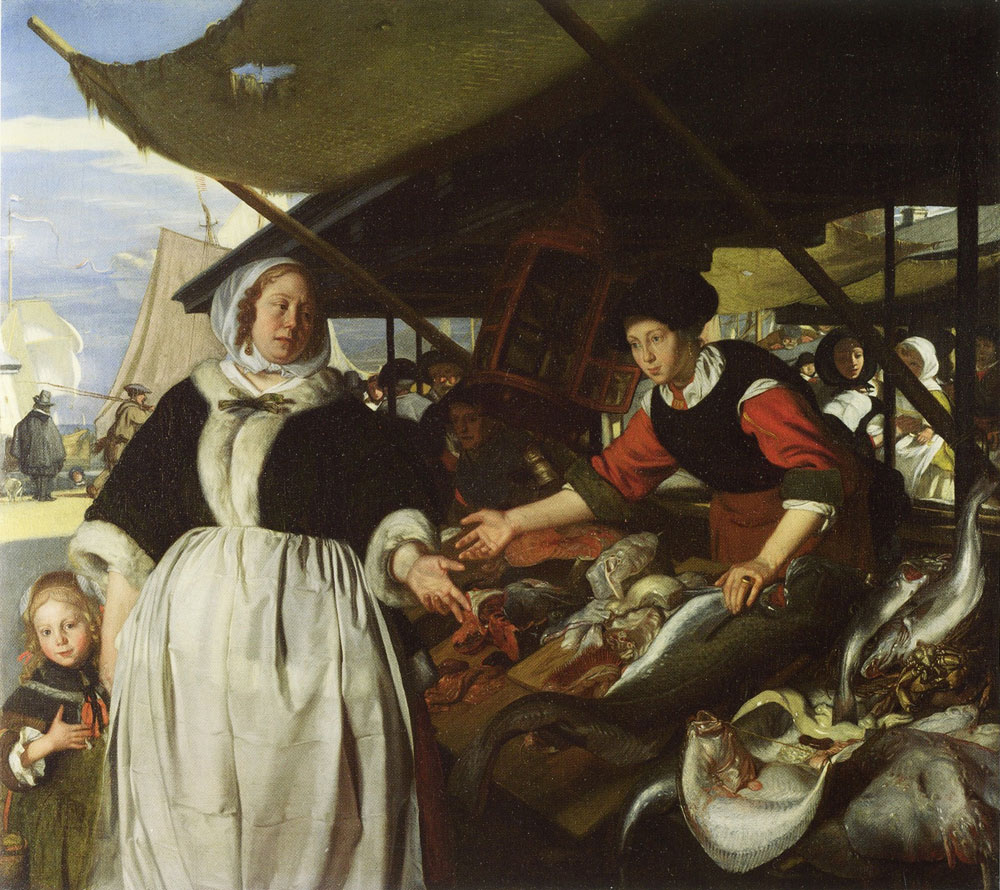 Emanuel de Witte - Portrait of Adriana van Heusden and her Daughter at the Fishmarket in Amsterdam